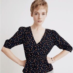Madewell Prairie Posie Smocked Waist Blouse
